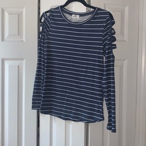 Long sleeve blue and white striped shirt